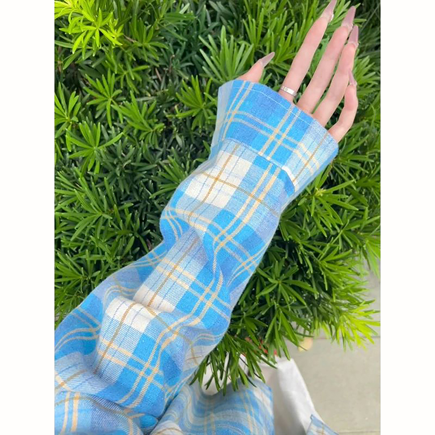 美式复古蓝色格子衬衫男女款长袖