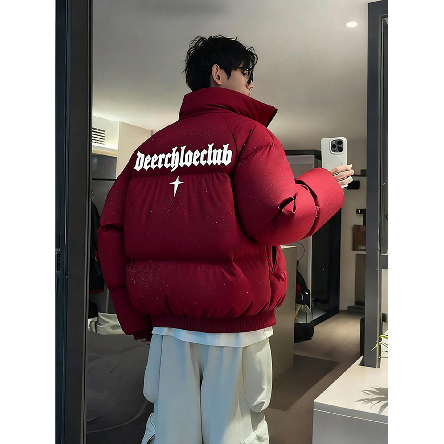 酒红色满天星羽绒棉服男冬季美式高街立领外套cleanfit短款面包服,男装,棉衣,淘宝优惠券,粉丝福利购,淘宝优惠卷