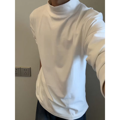 白色半高领男士德绒打底衫可外穿