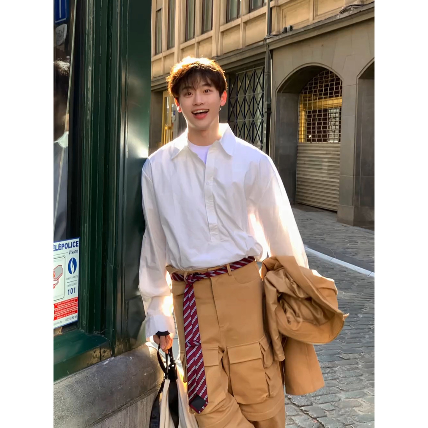 少年感白色长袖衬衫男款春季韩系慵懒风西装内搭衬衣美式防晒外套