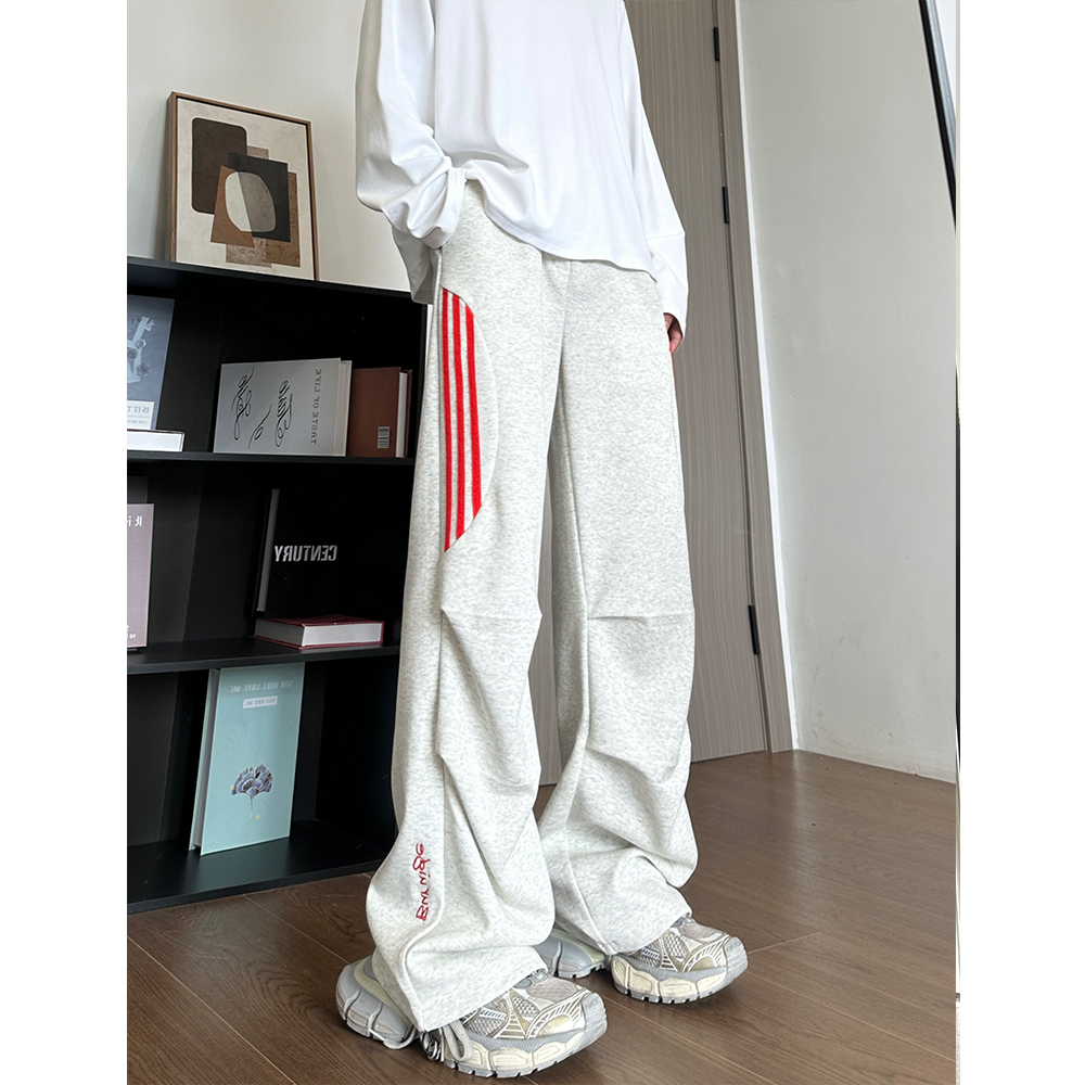 白花灰条纹卫裤男夏季美式运动裤