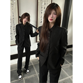 外套男女款 秋季 新中式 黑色垫肩西装 国风中山装 设计感痞帅立领夹克