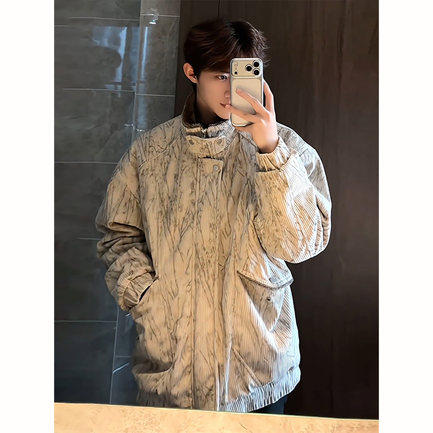 灯芯绒仿羊羔毛外套男款冬季加厚