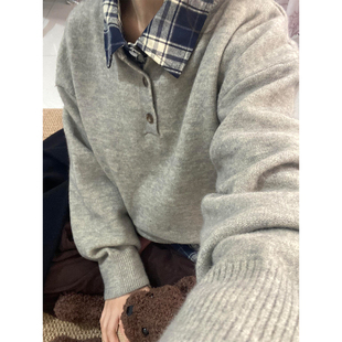 浅灰色亨利领针织衫男款秋冬季高质量加绒加厚毛衣套头内搭打底衫