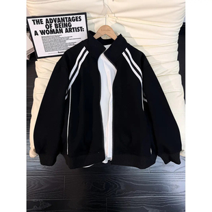 cleanfit潮流高级感卫衣男款春季新款设计感织带拼接条纹夹克上衣