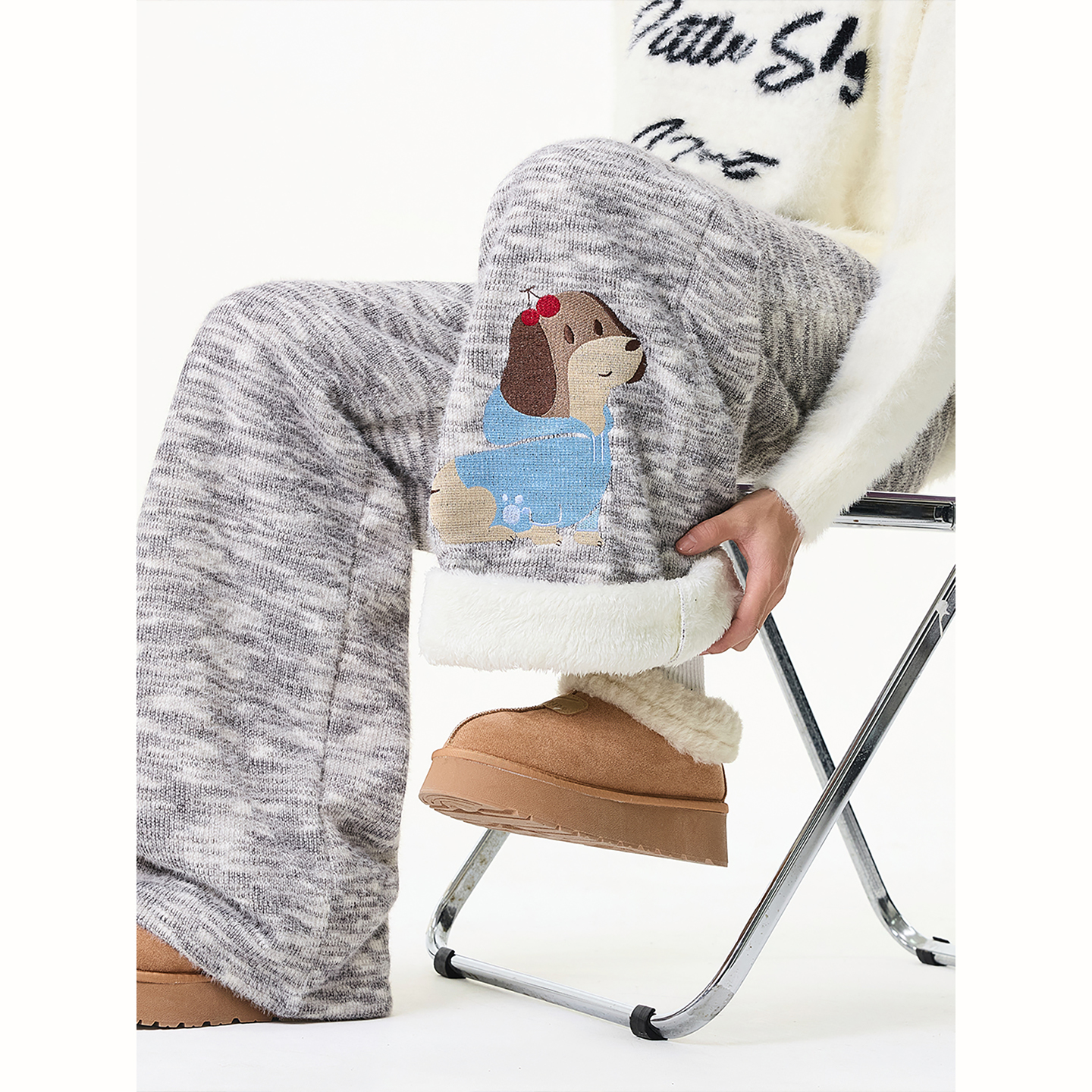 马海毛腊肠狗加绒裤子男款冬季