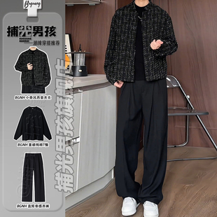 小香风千鸟格西装套装男轻奢高级感新中式立领西服短款dk制服外套