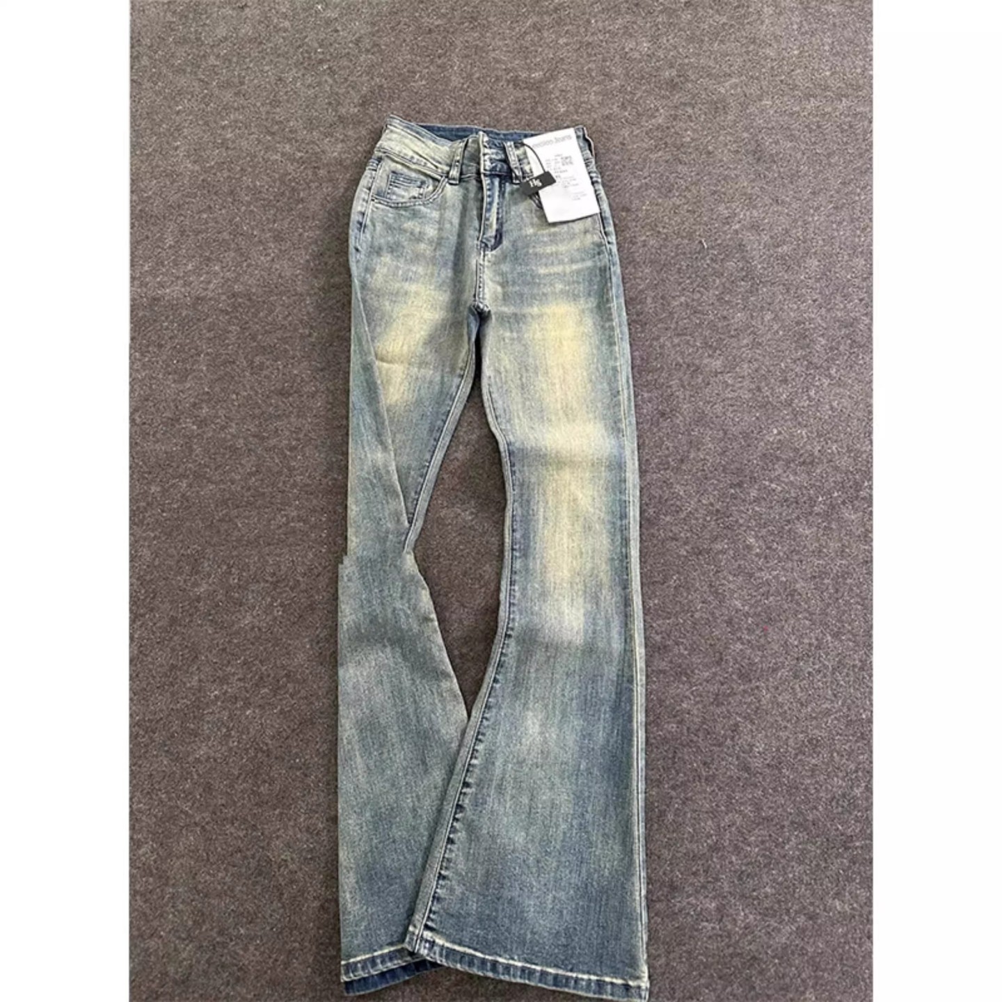 复古蓝水洗微喇牛仔裤加绒男美式