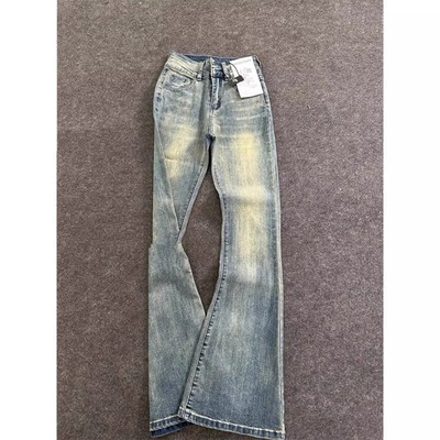 复古蓝水洗微喇牛仔裤加绒男美式