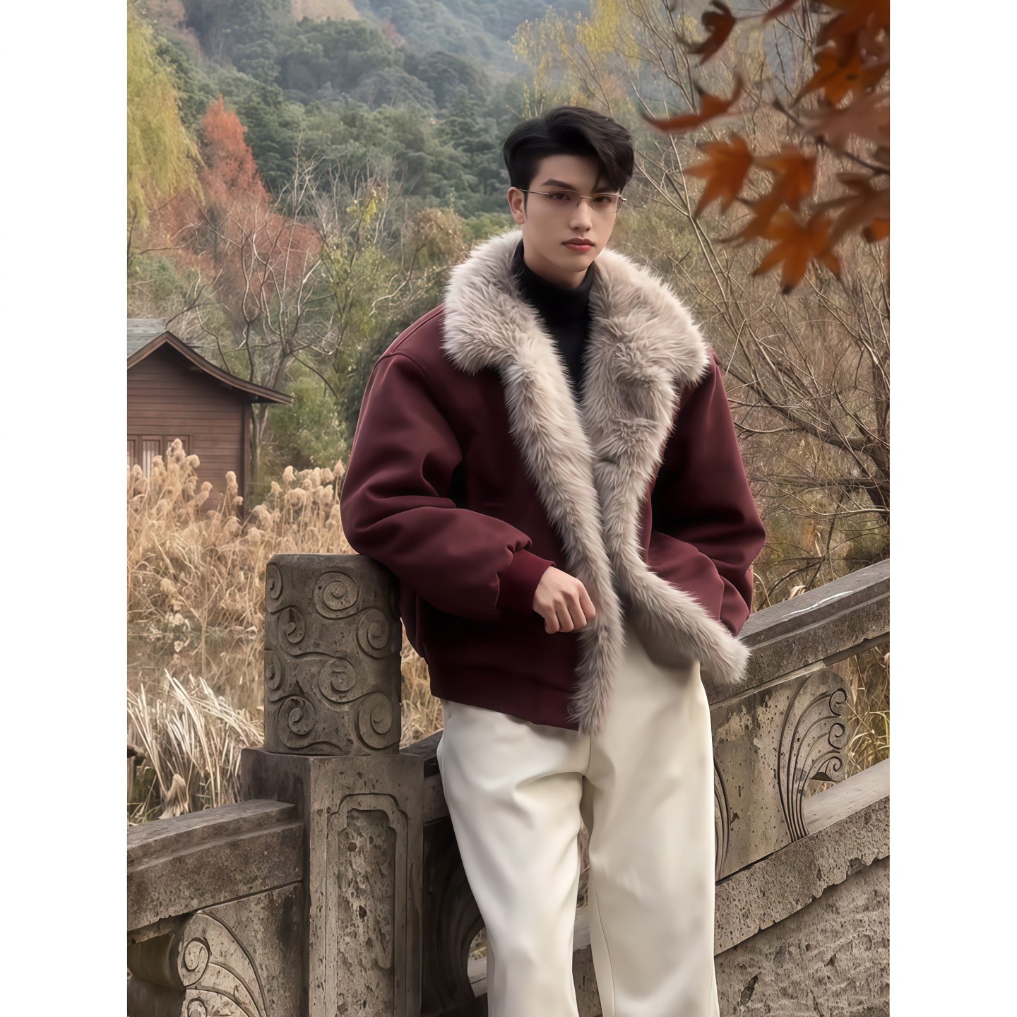 安可拉红座山雕外套男士冬季棉袄