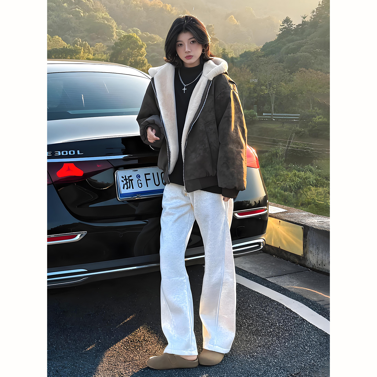 美拉德咖色pu皮棉衣男款冬季加厚