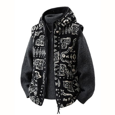 黑色连帽费尔岛马甲男款冬季背心