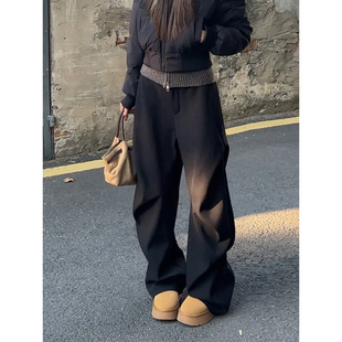 黑色老钱风松弛感西装裤男冬季美式痞帅高级感裤子直筒加绒微喇裤