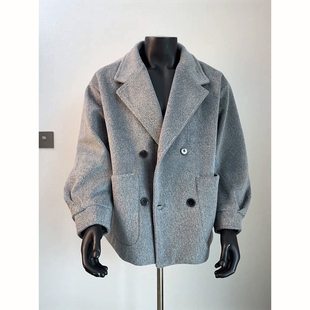 灰色羊驼绒短款毛呢大衣男款冬季高级感短款风衣英伦雅痞风短外套