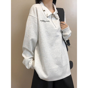 白花灰半拉链刺绣卫衣男春季美式重磅翻领polo衫高级感内搭打底衫