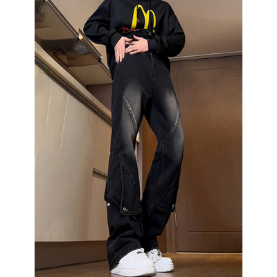 美式高街黑色直筒牛仔裤男款春秋