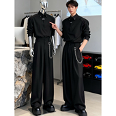 男秋冬高级感穿搭一整套搭配垂感阔腿西裤 黑色禁欲系正肩长袖 衬衫