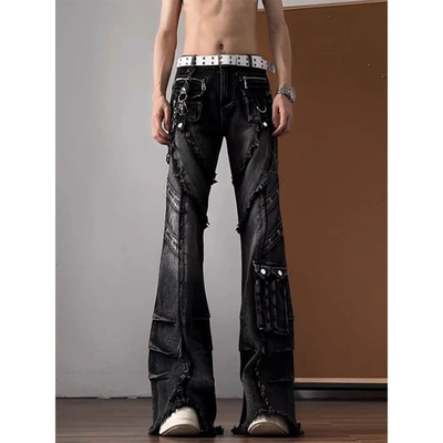 黑色亚文化穿搭微喇牛仔裤男生