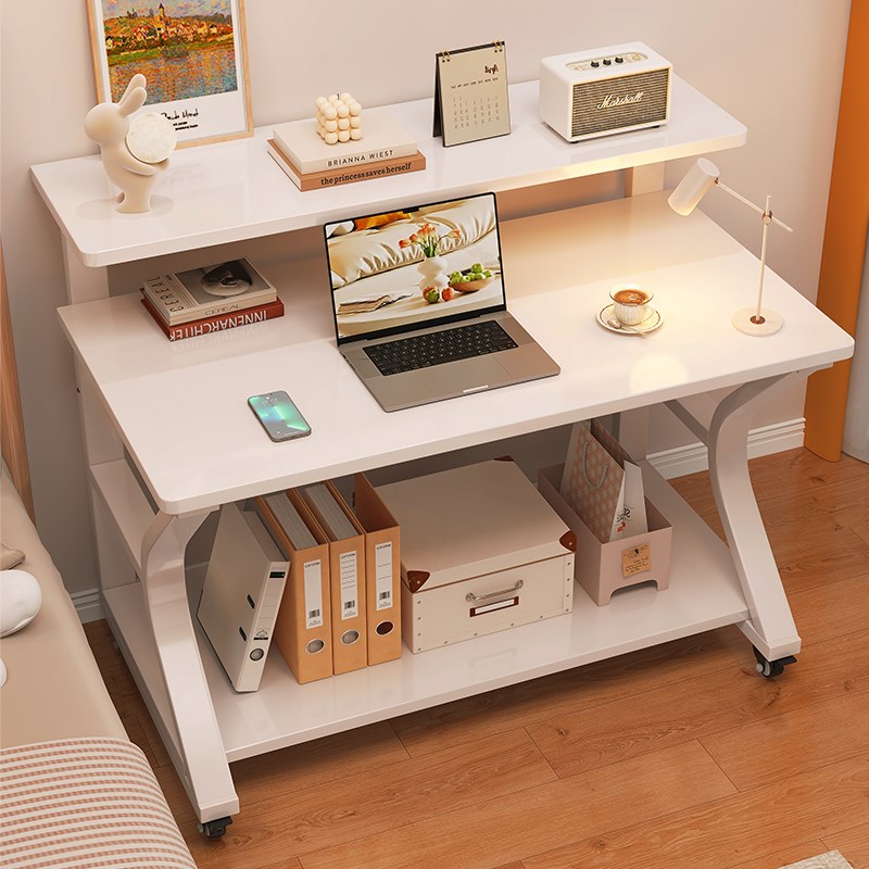 可移动电脑桌卧室家用双层小型A书桌学生学习写字桌简易带轮床边