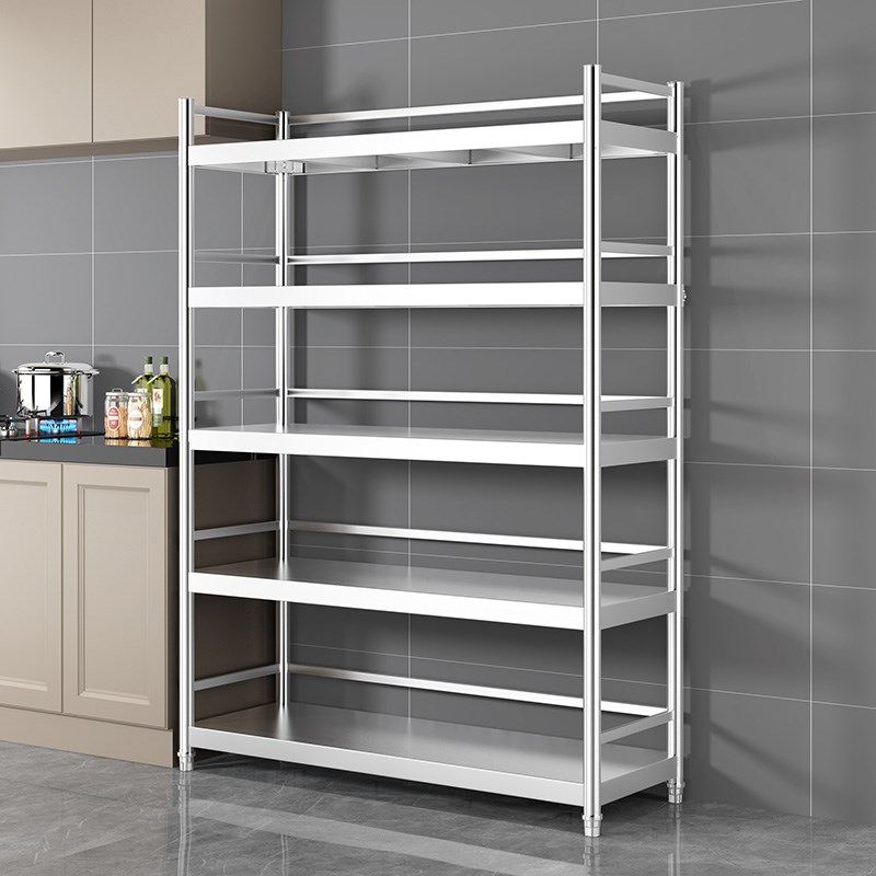 不锈钢厨房置物架落地多层家用货架微H波炉收纳架橱柜多功能储物