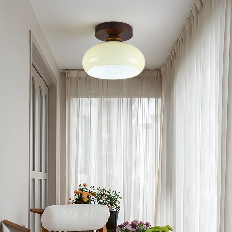 侘寂风走廊过道灯玄关卧室中古吸顶灯衣帽间入户胡桃木Y色阳台灯