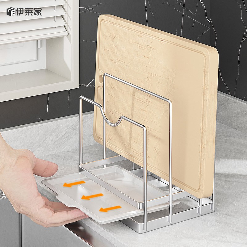 304不锈e钢砧板架三格厨房台面厚菜案板沥水架锅盖收纳多用置物架