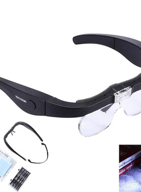 楚冠USB充电头戴眼睛式四组镜片互换老人阅读维修类放大镜11537DC