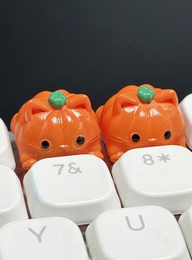3D可爱个性树脂南瓜猫头键帽diy橙色万圣节元素十字键帽单个