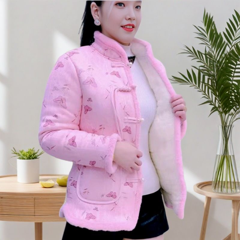 外套网红棉袄加绒加厚棉衣中式妈妈复古国风保暖盘扣新款冬季棉服