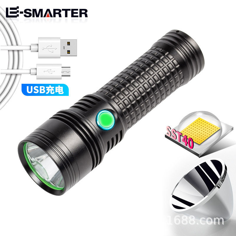 热销sst40强光手电筒 usb充电26650铝合金聚光防水LED照明灯