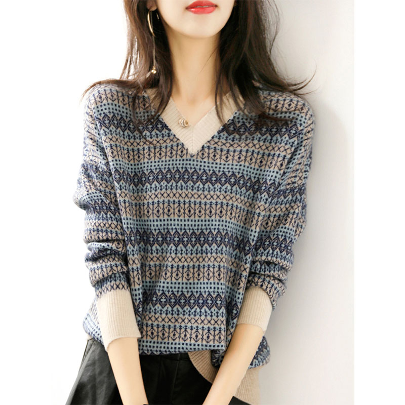 几何撞色打底衫女春秋内