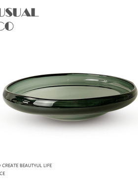 现代简约欧式轻奢不规则圆形玻璃果盘摆件样板房售Y楼处软装饰品