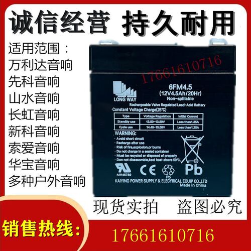LONGWAY龙威蓄电池6FM4.5 12V4.5AH 万利达户外音响专用5AH用电瓶