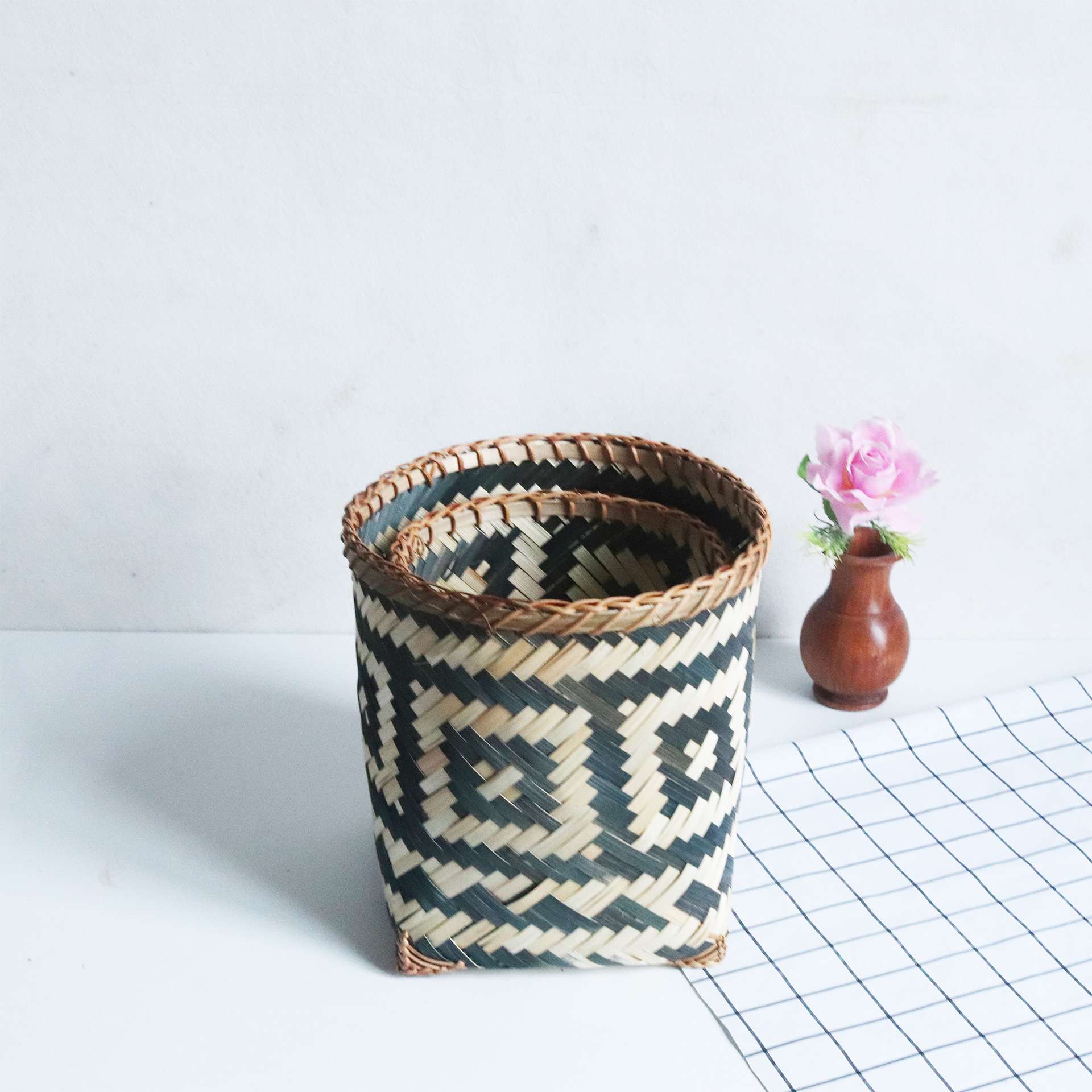 竹编垃圾桶家用客厅创意纸篓中式复古环保插花篓书画篓杂物收纳筐