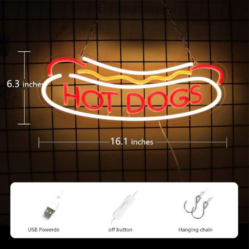 LED霓虹灯hot dogs跨境装饰字母发光字亚克力板灯牌背景板装饰