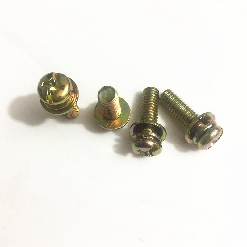 新售 十一字圆头三组合螺钉 镀彩锌带弹平垫垫螺丝三合一螺栓m4