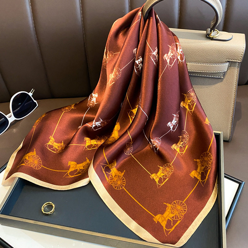 日本品质国风复古汉代马车女高级真丝70中方巾桑蚕丝丝巾送礼高档