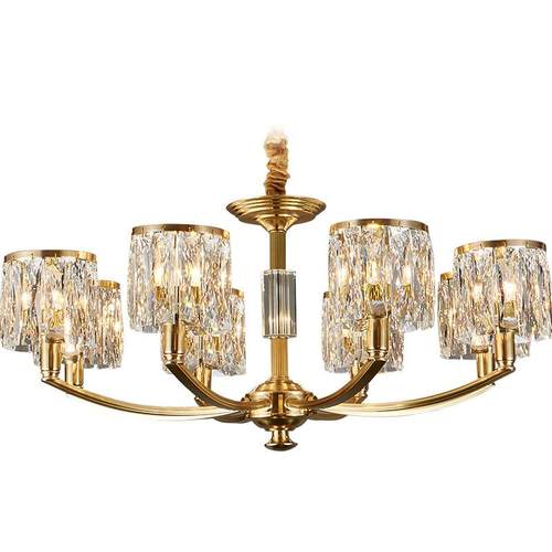 全铜新款轻奢水晶吊灯高端别墅大吊灯客厅餐厅全铜灯简约现代吊灯