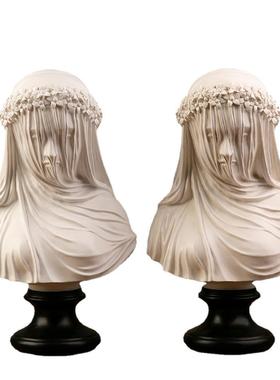 哥特式雕塑斗篷女人雕像半身像戴面纱的女士艺术家居装饰精品