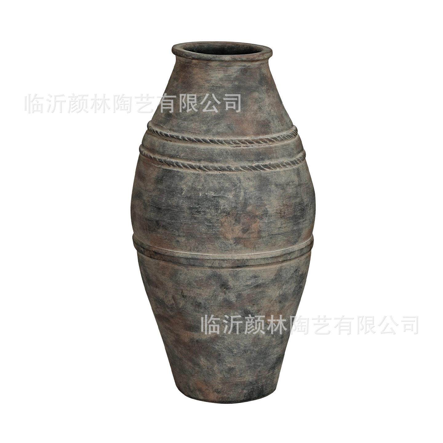 侘寂复古手工土陶花做旧斑驳粗陶茶室民宿干枝插花器落地摆件