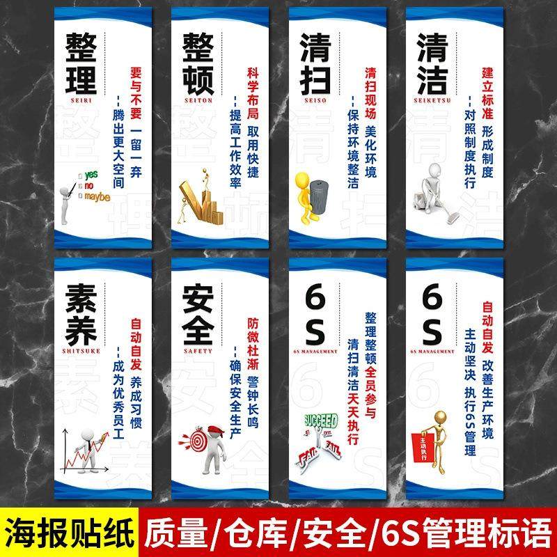 6S管理标识牌5S车间标语7S标贴宣传看板文化墙质量8S安全生产海报