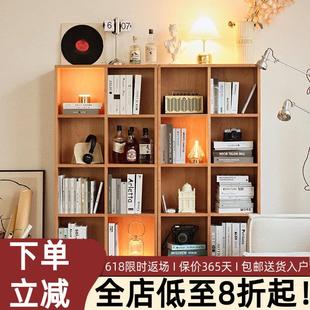 北欧现代实木橡木书架客厅隔间置物架日式收纳落地多格书架展示架