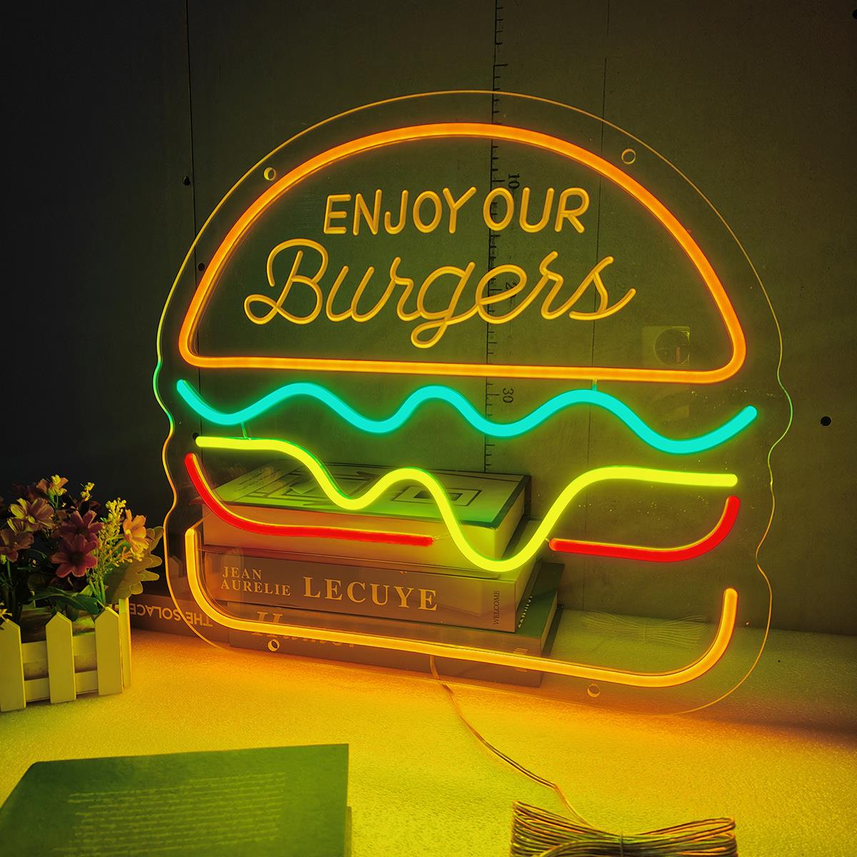 LED汉堡热狗霓虹灯披萨PIZZA造型灯小吃烧烤布置广告灯牌装饰定制