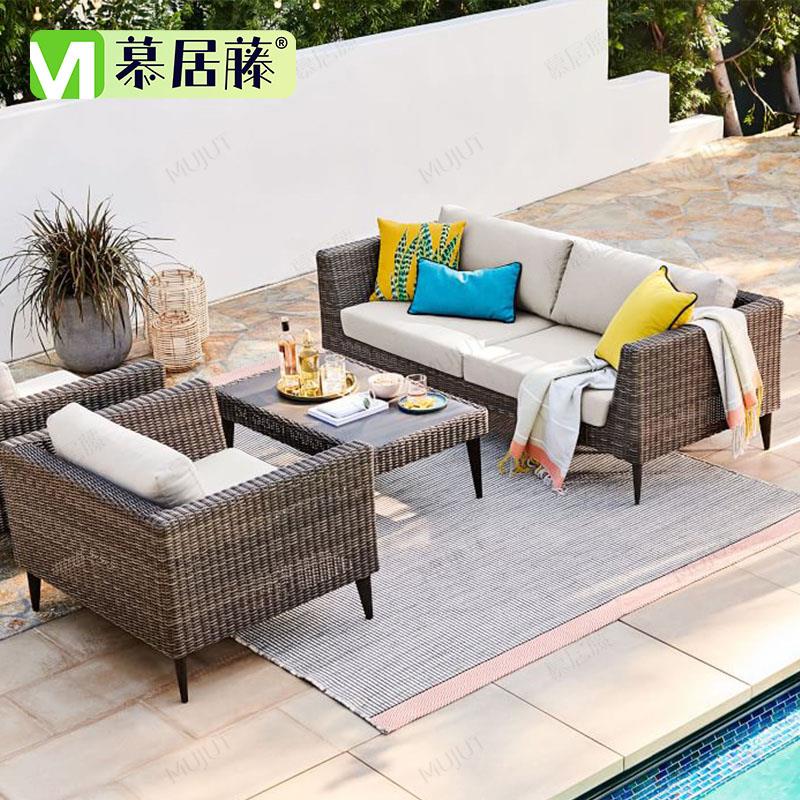 户外沙发藤编三人客厅休闲藤制防晒防水印尼庭院室外阳台家具藤椅
