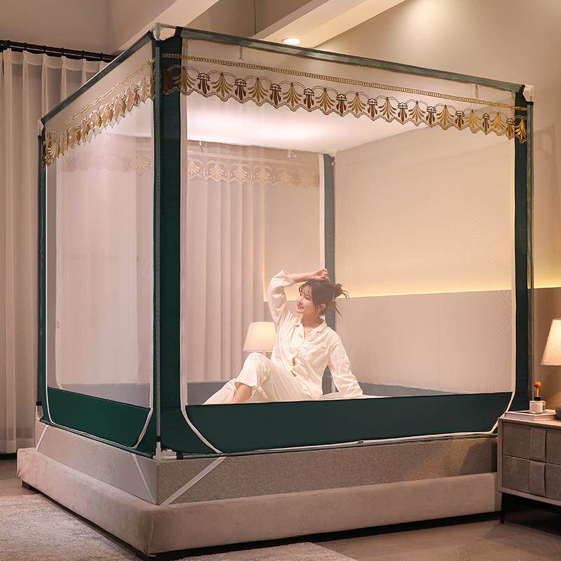 外穿杆坐床式宝宝防摔全底蚊帐1.35x1.5x1.9m床2x2米回底加密方帐