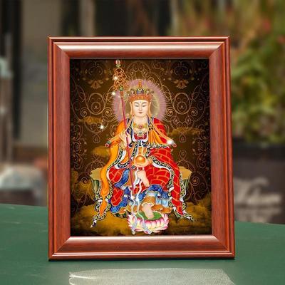 藏顶菩萨肖像挂画桌家寺佛寺供奉佛像画实木相框摆件