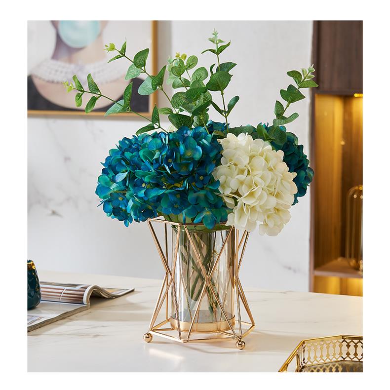 现代简约创意玻璃花瓶金属框插花花器客厅茶几电视柜床头餐桌摆花