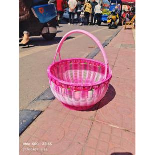 纯手工编织蓝子花篮手提藤篮买菜篮塑料大号藤条购物收纳鸡蛋吊
