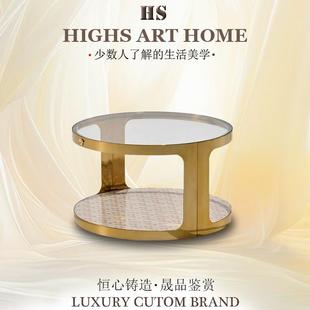 高级感轻奢玻璃小茶几意大利设计师角几现代高端别墅客厅圆形边几