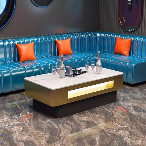 KTV茶几发光轻奢不锈钢岩板大理石桌包厢卡座钢化玻璃酒吧台定制